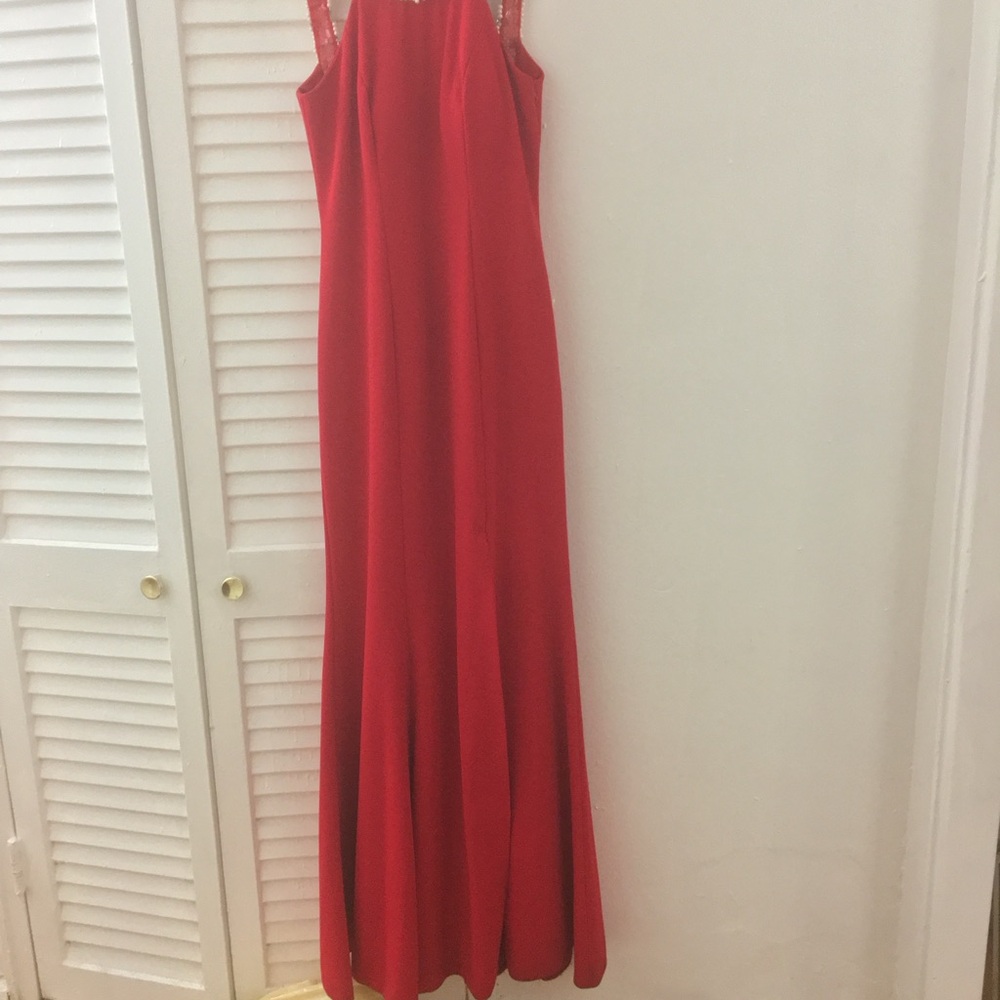 JS Collections Red Spaghetti Strap Gown